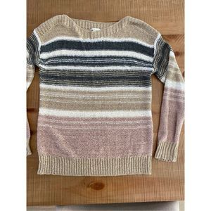 Tan and pink cable knit sweater